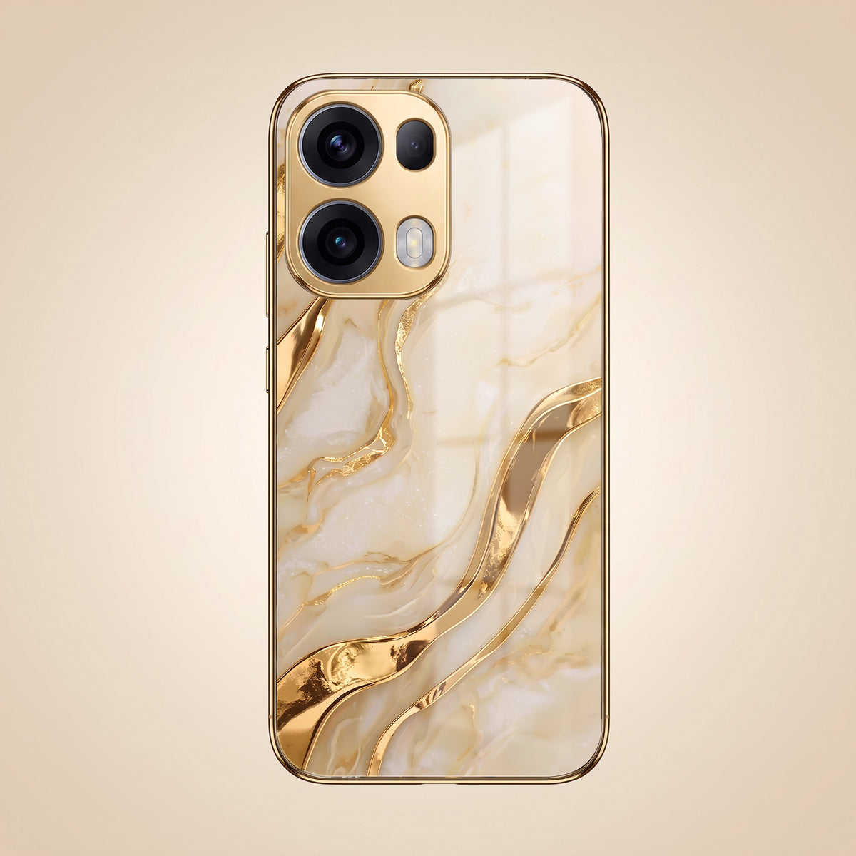 Oppo Reno 13 Pro 5G Marvel Texture Gold Electroplated Glass Phone Back Case