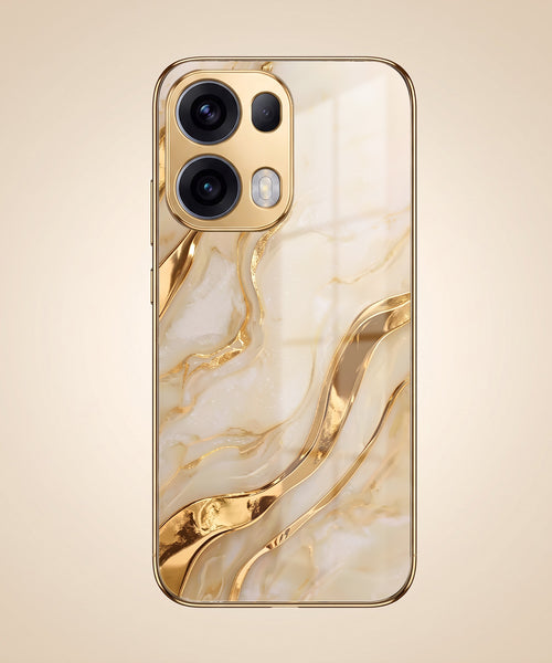 Oppo Reno 13 Pro 5G Marvel Texture Gold Electroplated Glass Phone Back Case