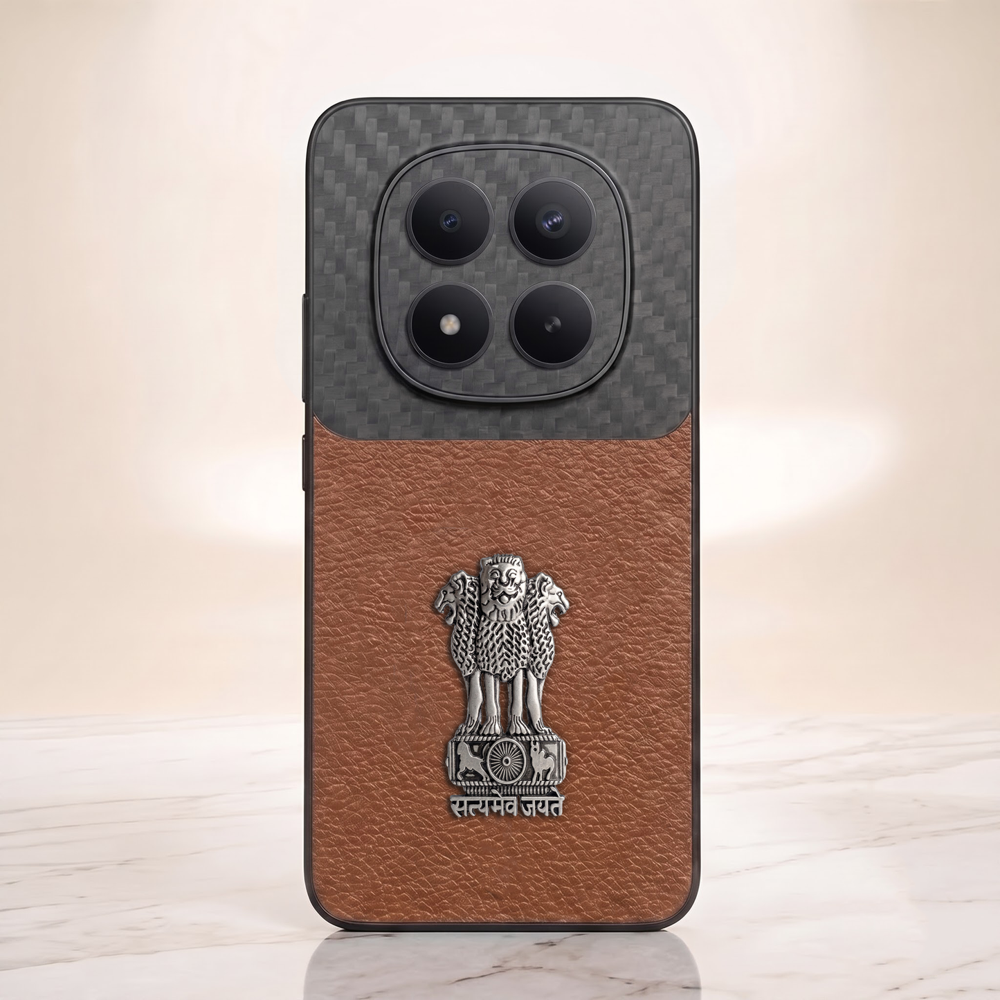 Redmi Note 15 Pro Plus 5G Satyamev Jayate Carbon Fiber Leather Hybrid Phone Case