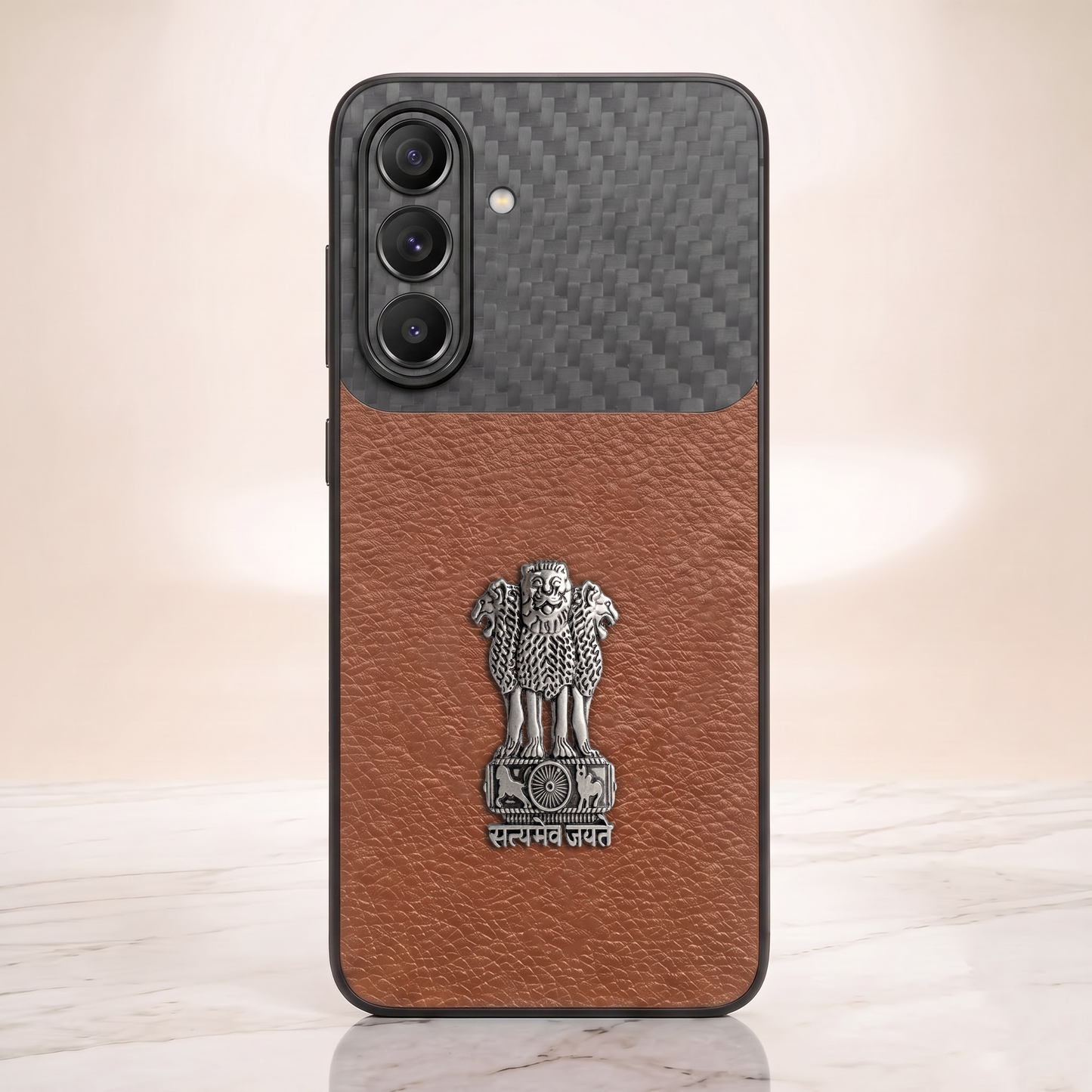 Samsung Galaxy A37 5G Satyamev Jayate Carbon Fiber Leather Hybrid Phone Case