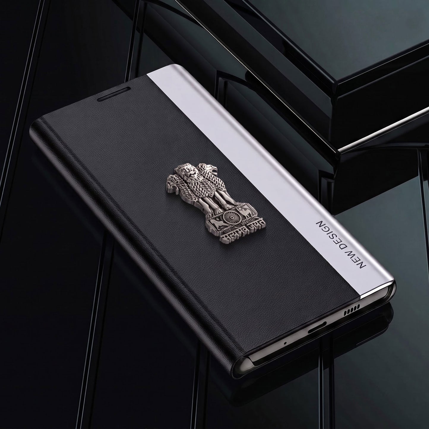 Vivo V70 FE 5G Satyamev Jayate Metal Emblems Flip Leather Case