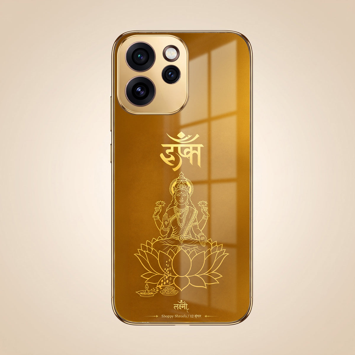 Oppo Reno 15 Pro Mini 5G Shree Lakshmi Divine Gold Electroplated Glass Phone Back Case