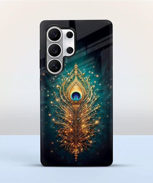 Samsung Galaxy S25 Ultra 5G Golden Peacock Feather Protective Cases