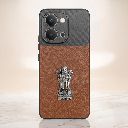 Vivo T5x 5G  Satyamev Jayate Carbon Fiber Leather Hybrid Phone Case