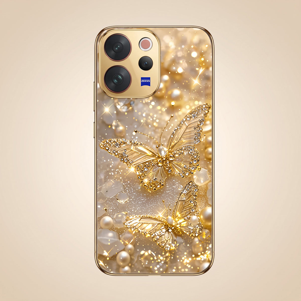 Vivo V70 5G Golden Butterfly Gold Electroplated Glass Phone Back Case
