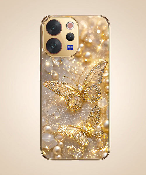 Vivo V70 5G Golden Butterfly Gold Electroplated Glass Phone Back Case