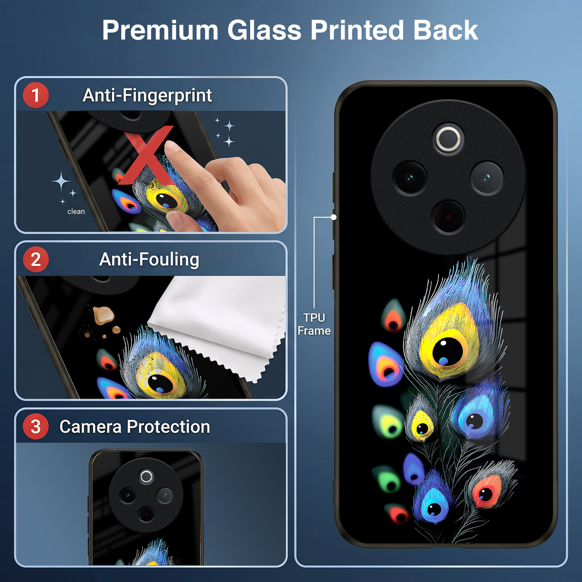Vivo T4 5G Premium Peacock Feather Acrylic Glass Back Case