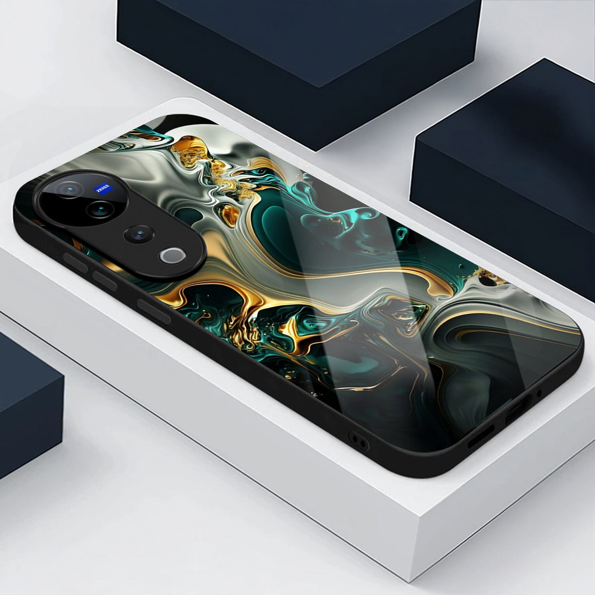 Vivo V40 Pro 5G Premium Acrylic Shockproof Glass Back Case (Ocean Ember)
