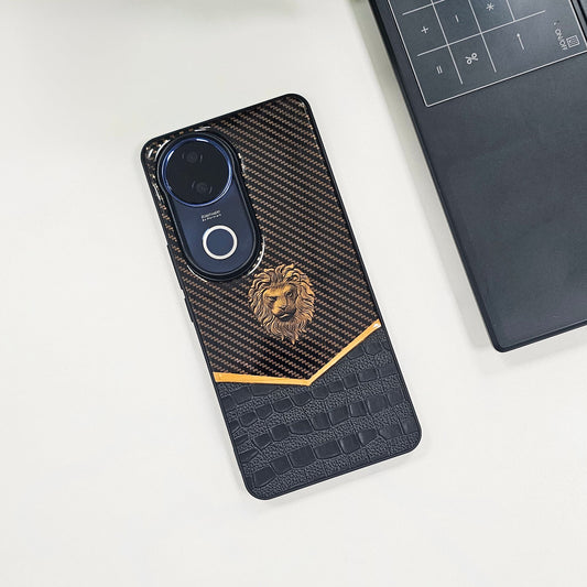 Vivo V50 5G Luxury Lion Pattern Leather And Liquid Silicone Case