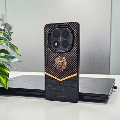 Redmi Note 14 Pro 5G Luxury Lion Pattern Leather And Liquid Silicone Case