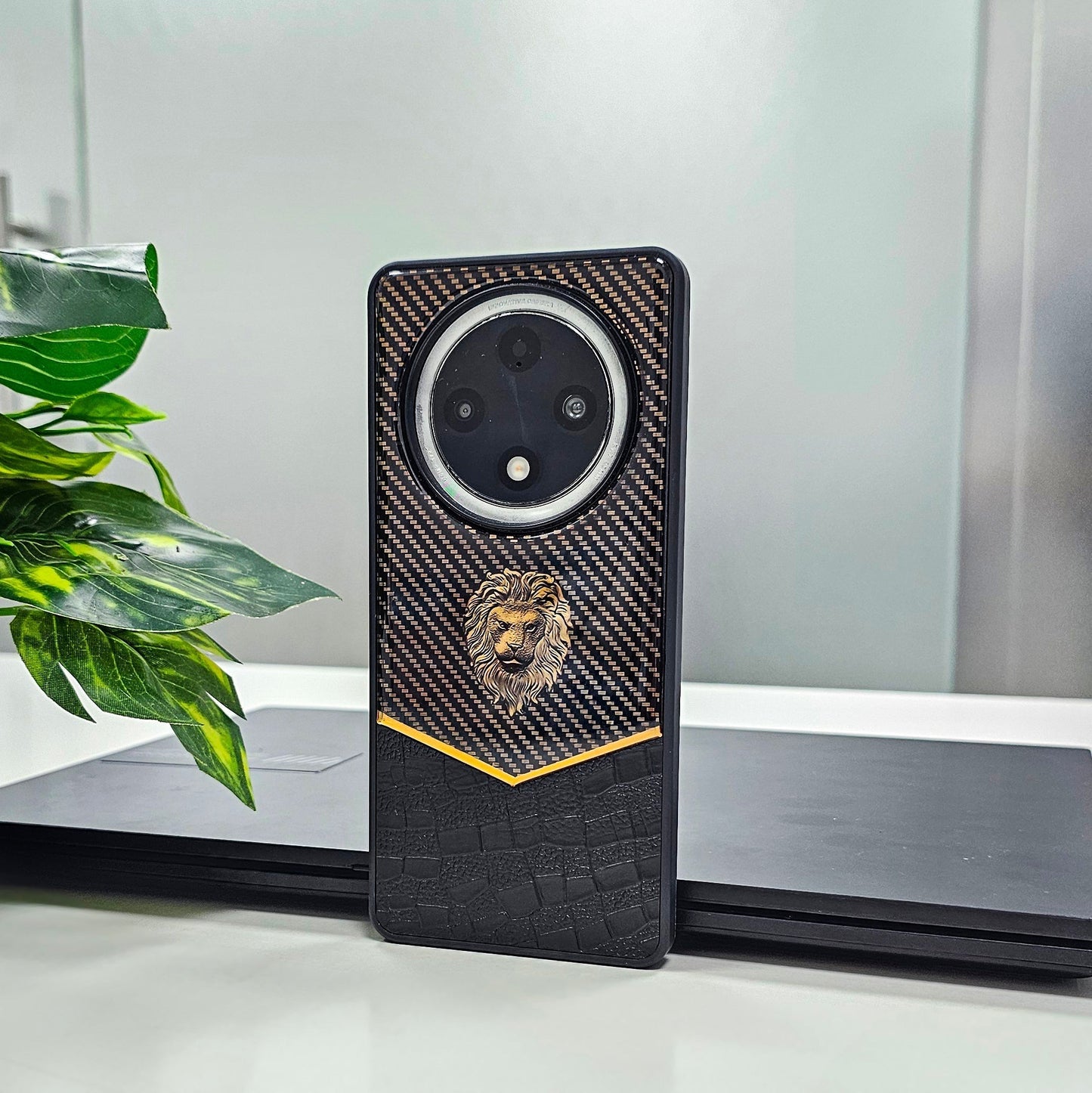 OPPO F27 PRO+ 5G Luxury Lion Pattern Leather And Liquid Silicone Case