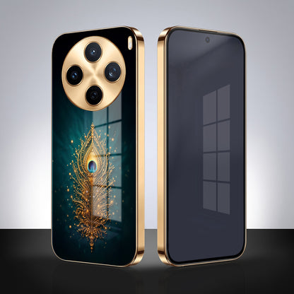 Vivo X200T 5G Golden Peacock Feather Gold Electroplated Glass Phone Back Case