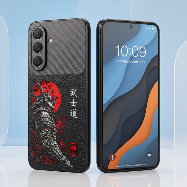 Samsung Galaxy A27 5G Samurai Mask Carbon Fiber Leather Hybrid Back Case