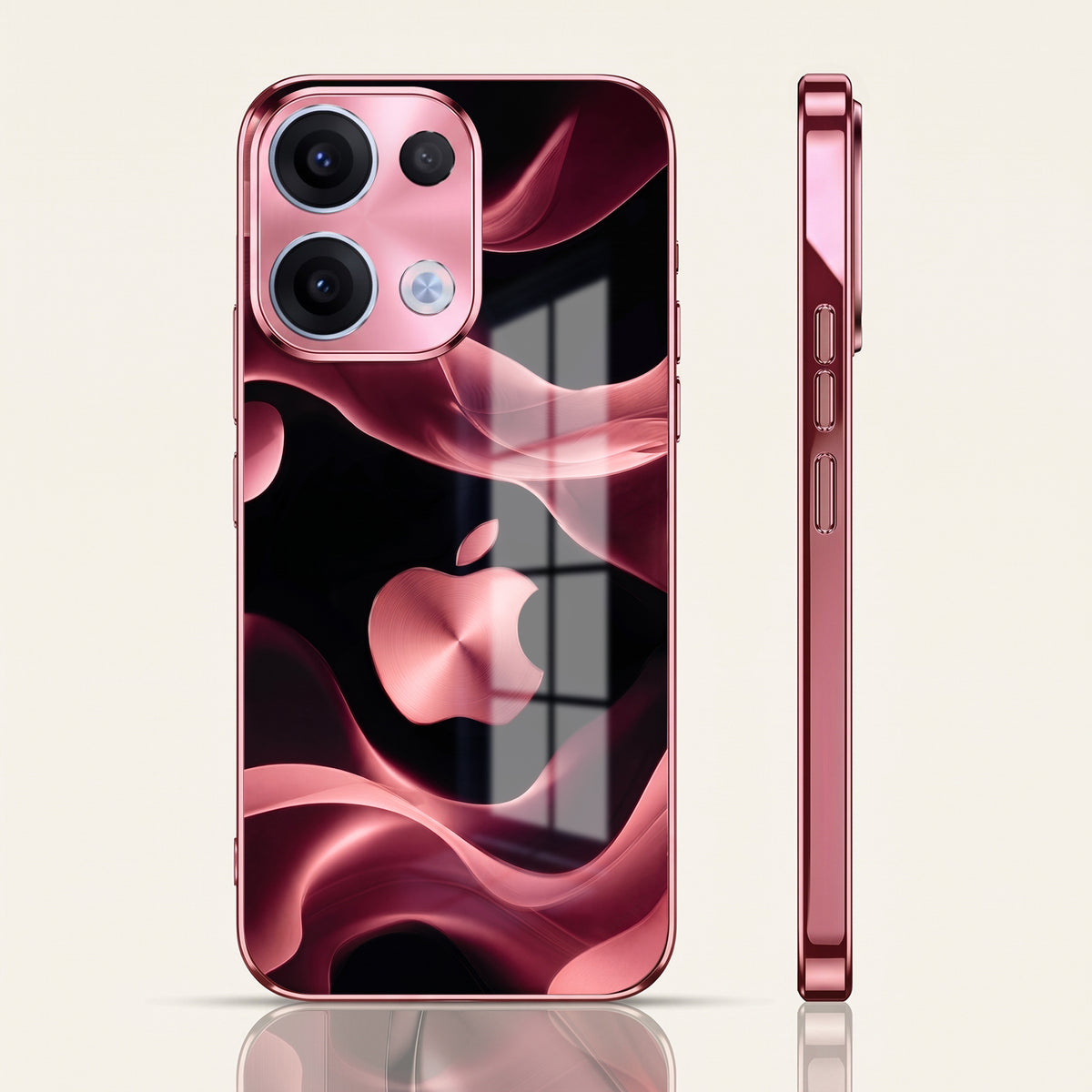 Oppo Reno 13 5G Luxury Wave Pink Electroplated Glass Phone Back Case