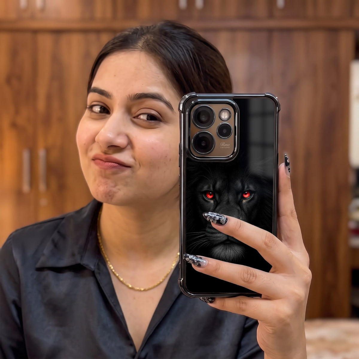 Oppo Reno 15 Pro Mini 5G Premium Black Lion Airbags Printed Back Case