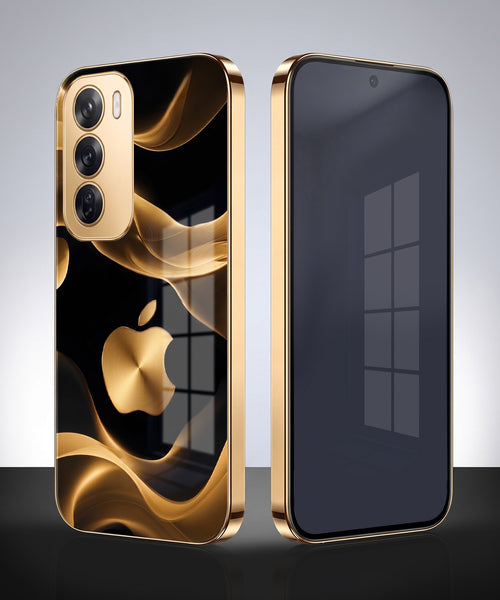 Oppo Reno 12 Pro 5G Luxury Wave Gold Electroplated Glass Phone Back Case