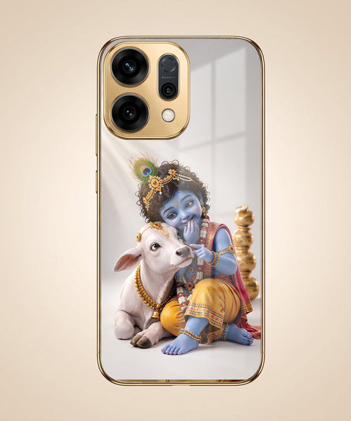 Oppo Reno 14 5G Bal Krishna Blessings Gold Electroplated Glass Phone Back Case