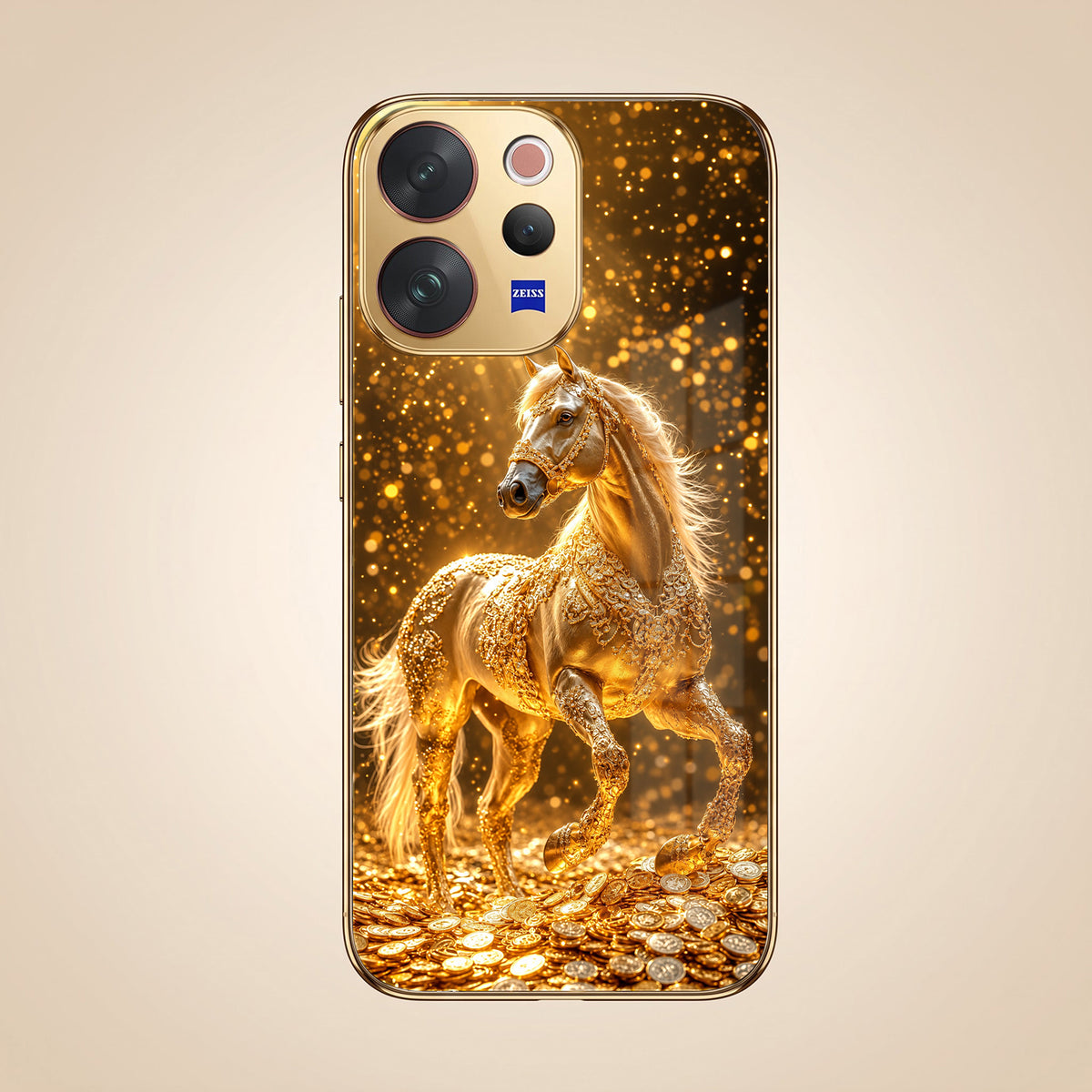 Vivo V50 5G Golden Horse Sparkle Gold Electroplated Glass Phone Back Case