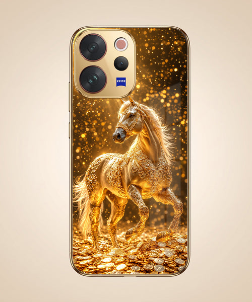 Vivo V50 5G Golden Horse Sparkle Gold Electroplated Glass Phone Back Case