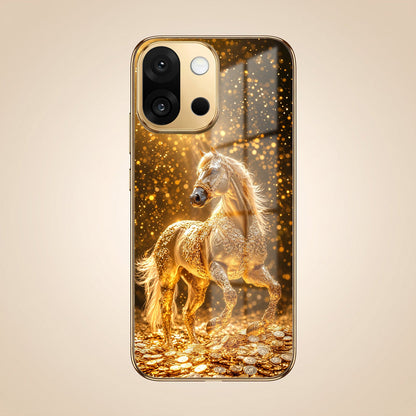 OnePlus 13s 5G Golden Horse Sparkle Gold Electroplated Glass Phone Back Case