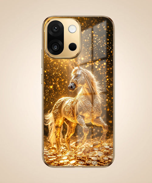 OnePlus 13s 5G Golden Horse Sparkle Gold Electroplated Glass Phone Back Case