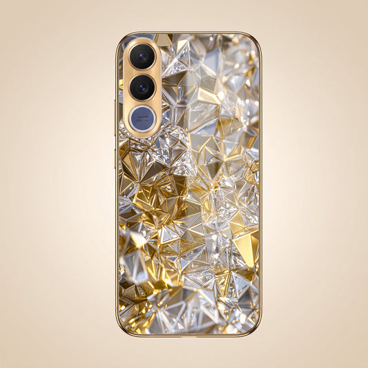 Vivo V70 FE 5G White Diamond Shatter Gold Electroplated Glass Phone Back Case