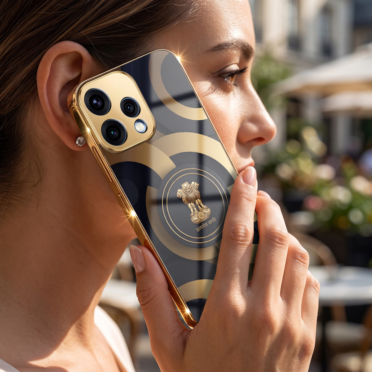 Oppo Reno 15 5G Royal Emblem Gold Electroplated Glass Phone Back Case