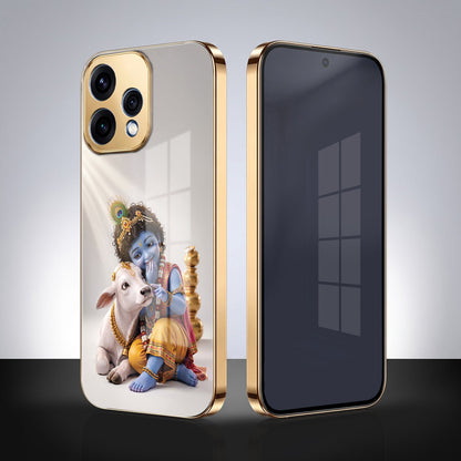 Oppo Reno 15 5G Bal Krishna Blessings Gold Electroplated Glass Phone Back Case