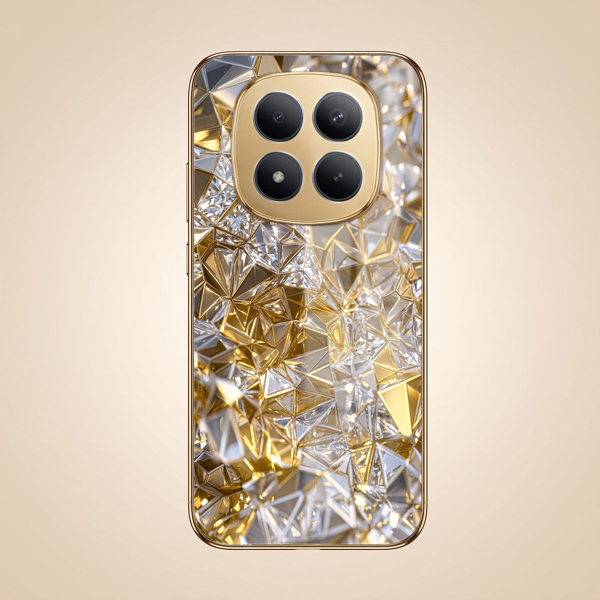 Redmi Note 15 Pro+ 5G White Diamond Shatter Gold Electroplated Glass Phone Back Case