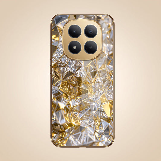 Redmi Note 15 Pro+ 5G White Diamond Shatter Gold Electroplated Glass Phone Back Case