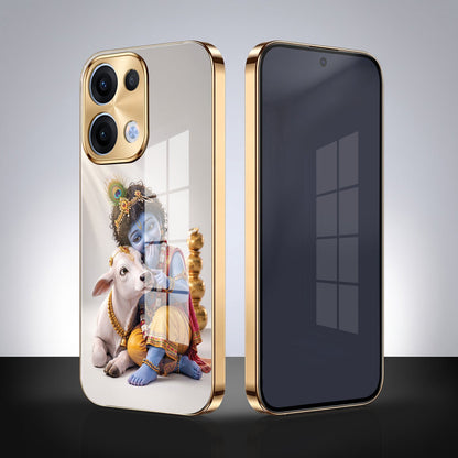 Oppo Reno 13 5G Bal Krishna Blessings Gold Electroplated Glass Phone Back Case