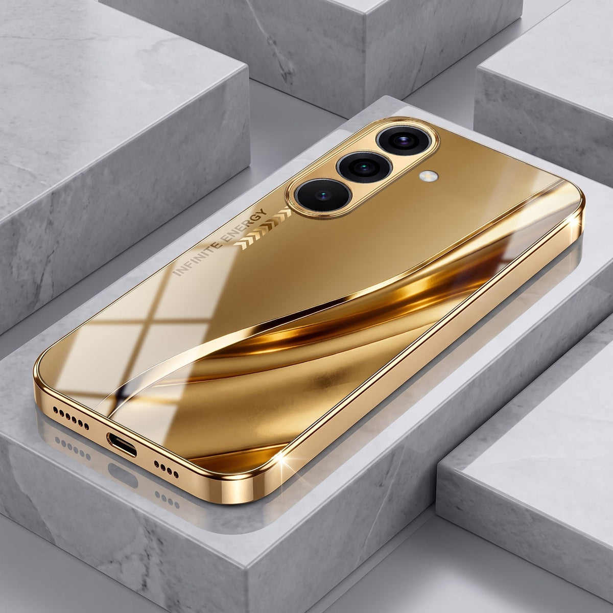 Samsung Galaxy A36 5G Luxury Infinity Energy Gold Electroplated Glass Phone Case