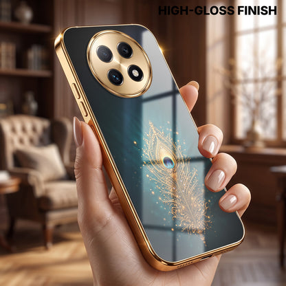Oppo F29 Pro 5G Golden Peacock Feather Gold Electroplated Glass Phone Back Case