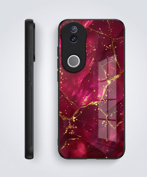 Vivo V50 5G Luxury Crimson Marble Acrylic Glass Back Case