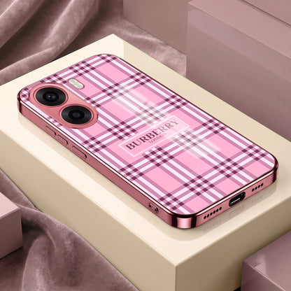 Oppo K14x 5G Burberry Classic Pink Electroplated Glass Phone Back Case