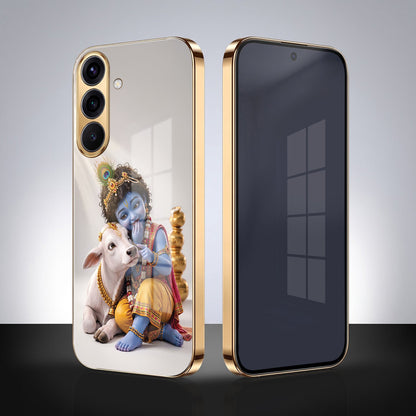Samsung Galaxy A36 5G Bal Krishna Blessings Gold Electroplated Glass Phone Back Case