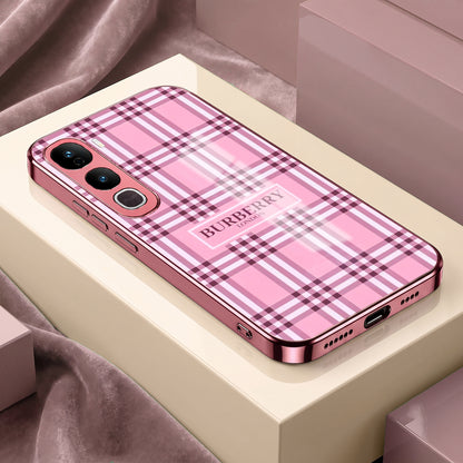 Vivo Y400 Pro 5G Burberry Classic Pink Electroplated Glass Phone Back Case
