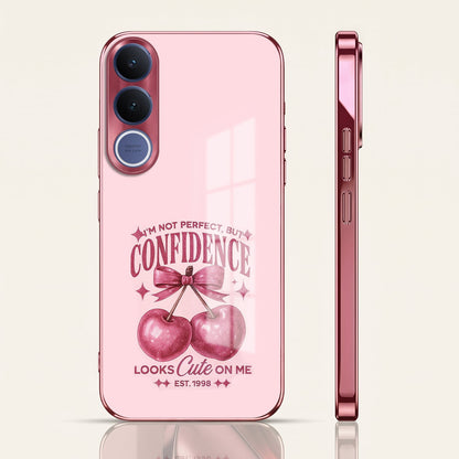 Vivo V70 FE 5G Luxury Cherry Bow Pink Electroplated Glass Phone Back Case