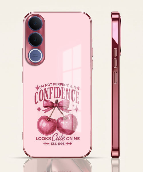 Vivo V70 FE 5G Luxury Cherry Bow Pink Electroplated Glass Phone Back Case