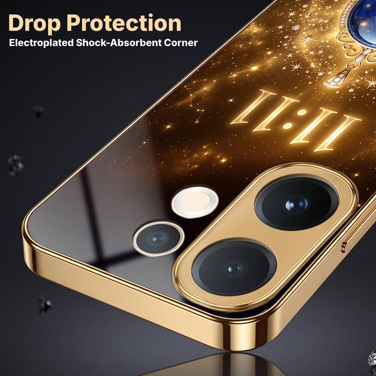 Vivo V60 5G God’s Plan Evil Eye Gold Electroplated Glass Phone Back Case