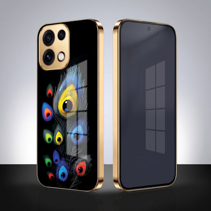 Oppo Reno 16C 5G Multi-Feather Peacock Gold Electroplated Glass Phone Back Case