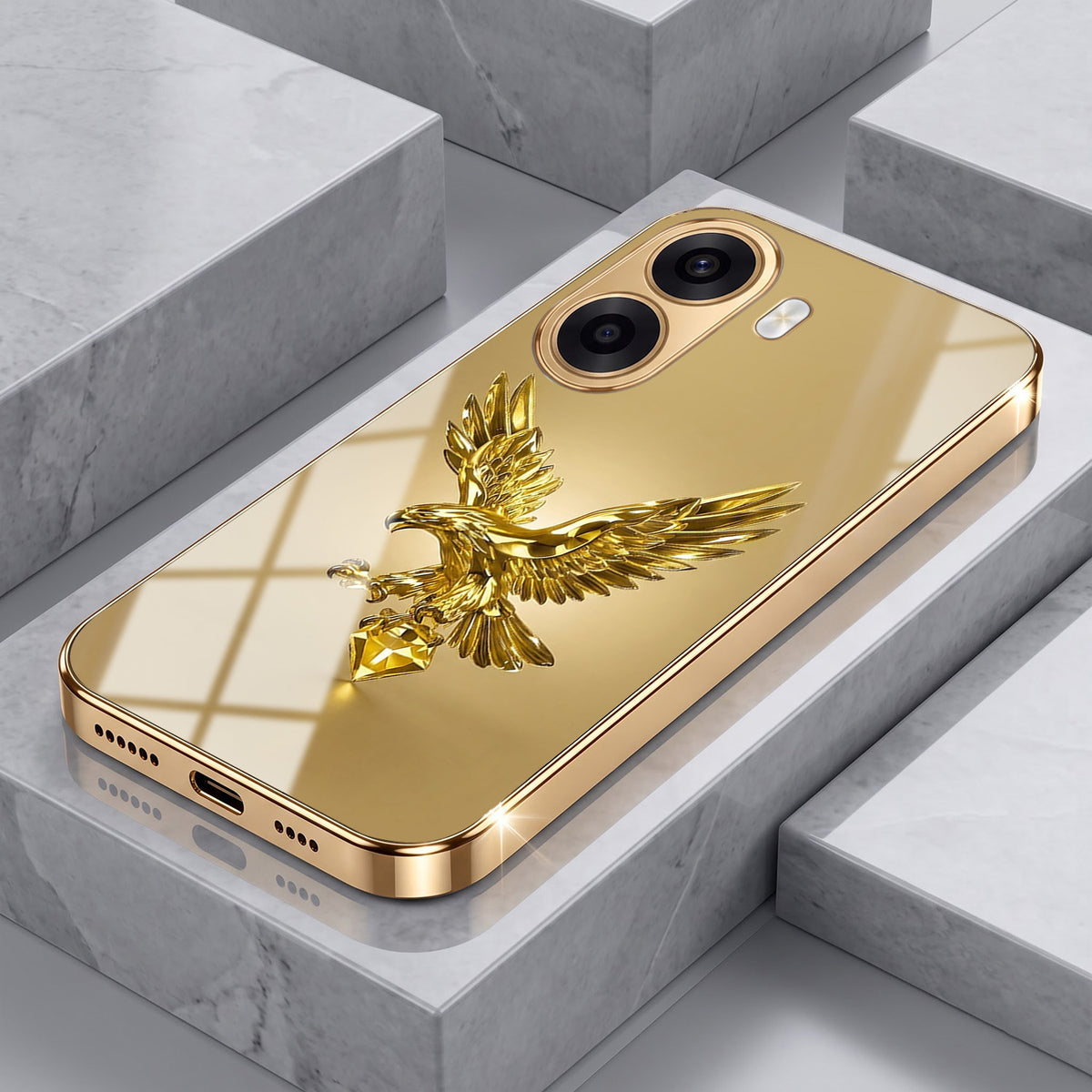 Oppo K14x 5G Golden Eagle Gold Electroplated Glass Phone Back Case