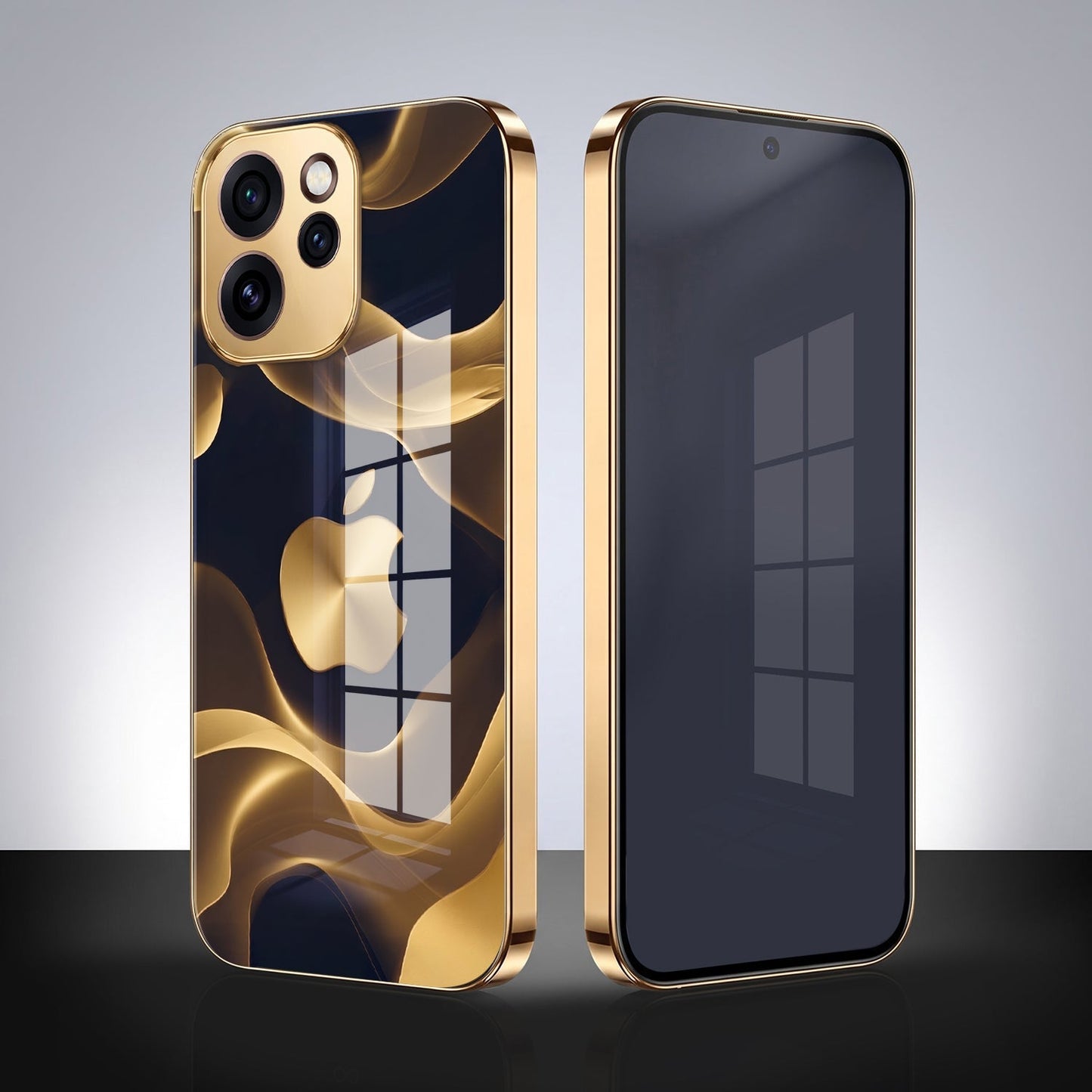 Oppo Reno 15 Pro Mini 5G Luxury Wave Gold Electroplated Glass Phone Back Case