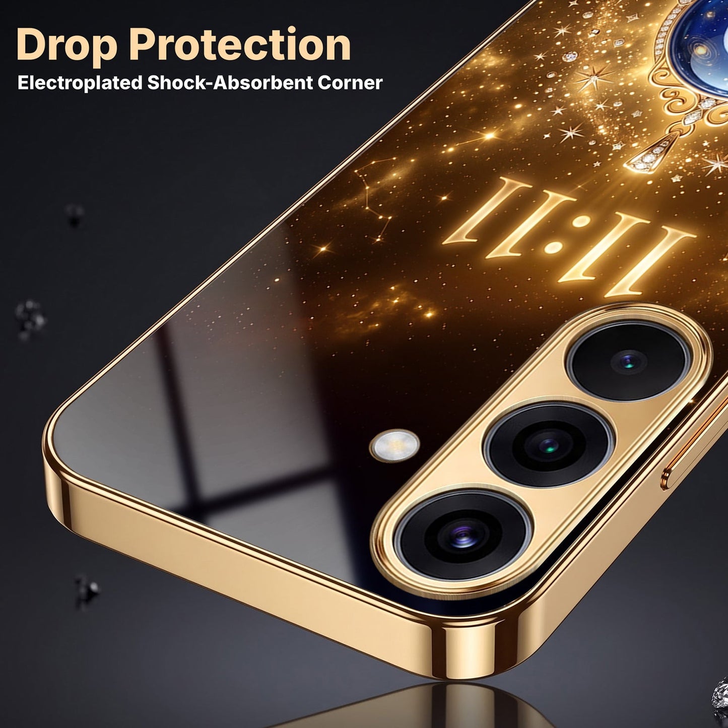 Samsung Galaxy A56 5G God’s Plan Evil Eye Gold Electroplated Glass Phone Back Case