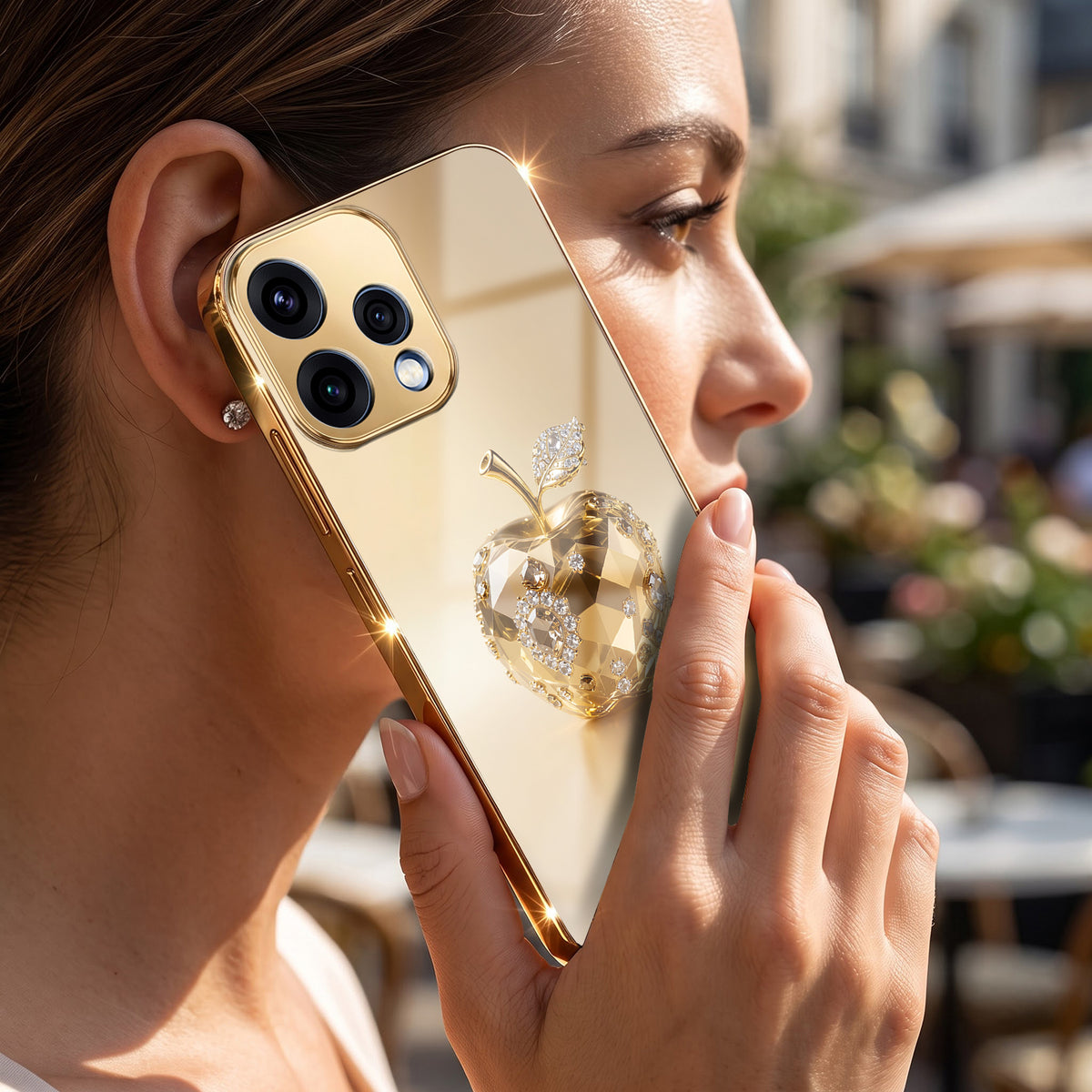 Oppo Reno 15 5G Golden Apple Gold Electroplated Glass Phone Back Case
