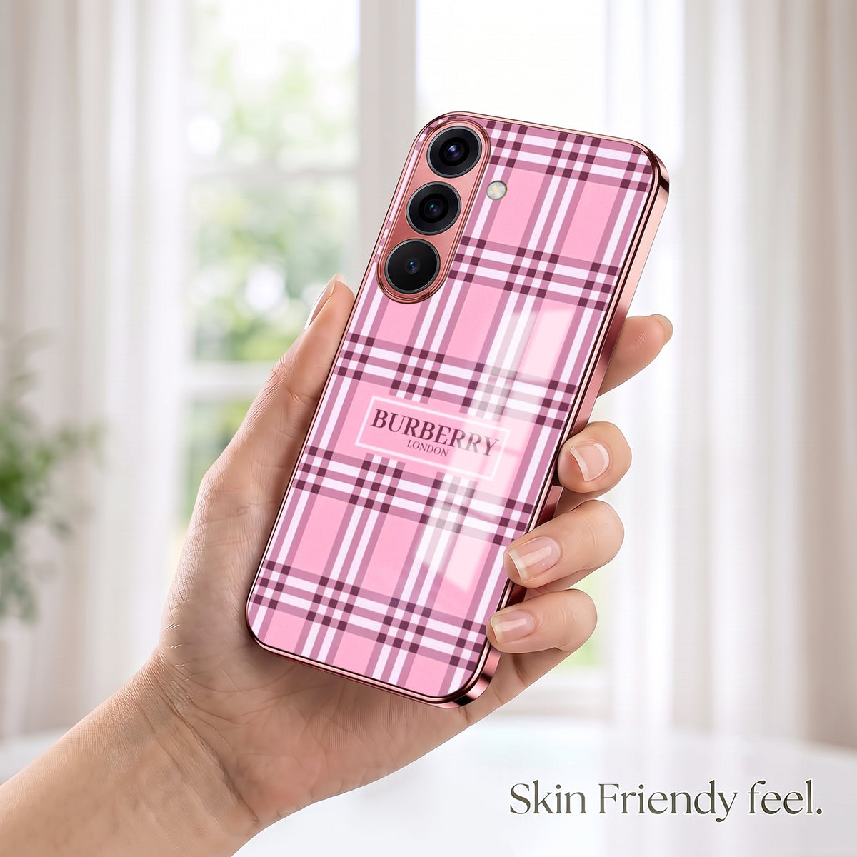 Samsung Galaxy A36 5G Burberry Classic Pink Electroplated Glass Phone Back Case