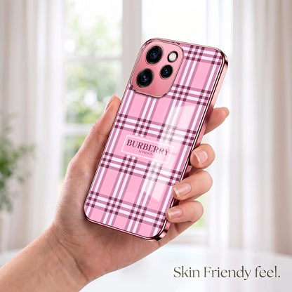 Oppo Reno 15 Pro 5G Burberry Classic Pink Electroplated Glass Phone Back Case