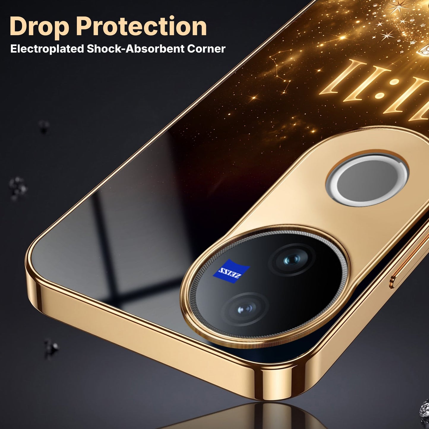 Vivo V50 5G God’s Plan Evil Eye Gold Electroplated Glass Phone Back Case