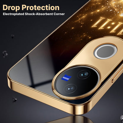 Vivo V50 5G God’s Plan Evil Eye Gold Electroplated Glass Phone Back Case