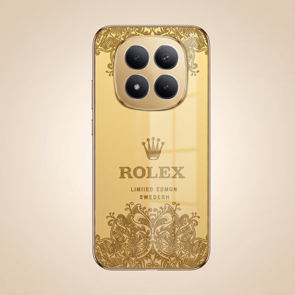 Redmi Note 15 Pro+ 5G Rolex Crown Gold Electroplated Glass Phone Back Case